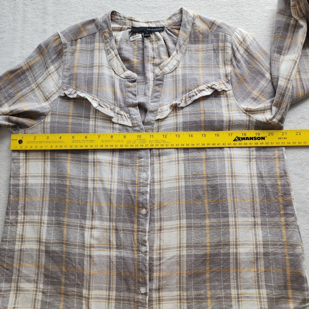 Harve Benard Plaid Button Up Womens Large Gray Ruffle Western Flannel Cottage - Picture 10 of 12